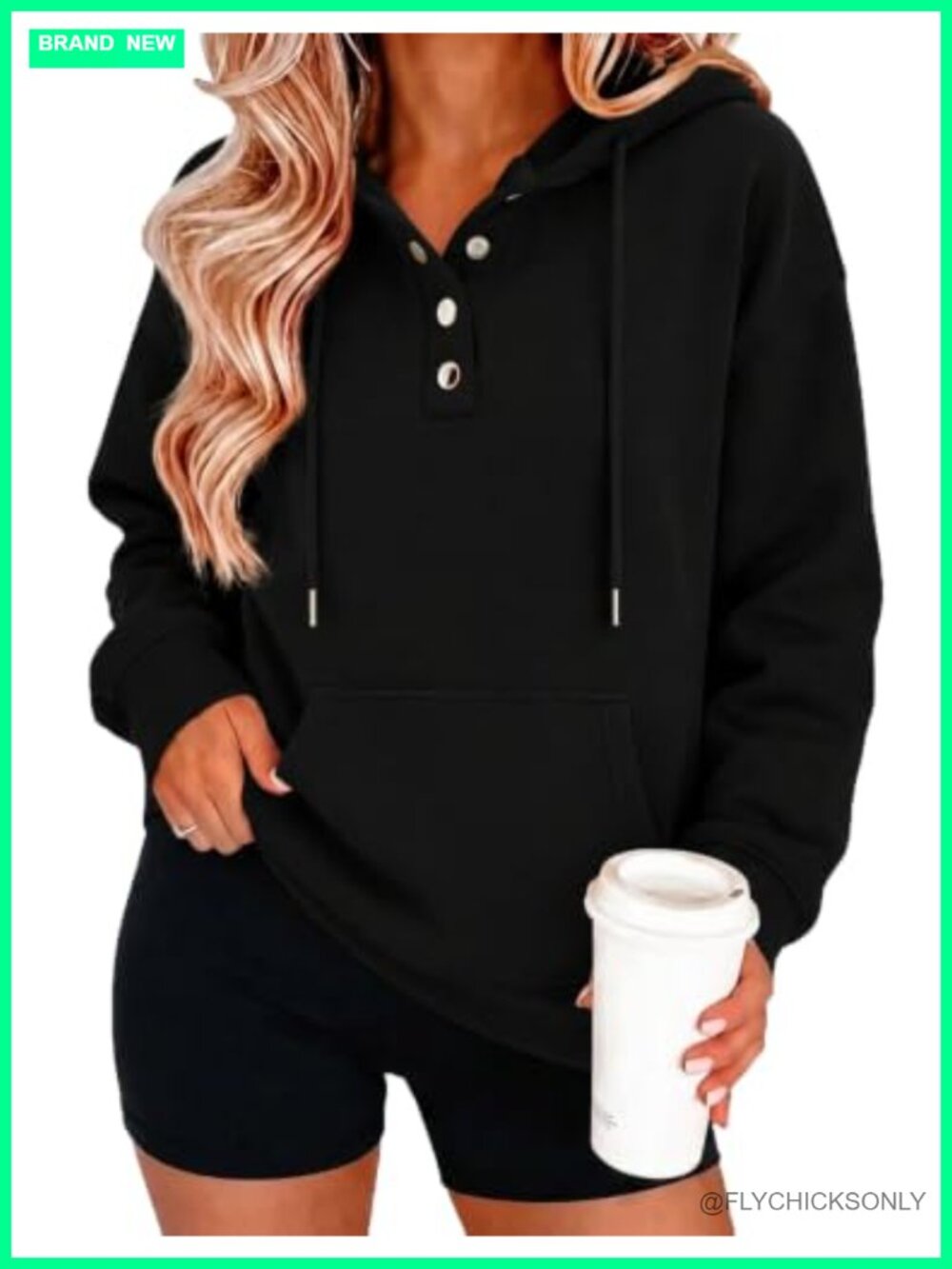 Women's V-Neck Button Front Hoodie Oversized Sweatshirt Fall Casual